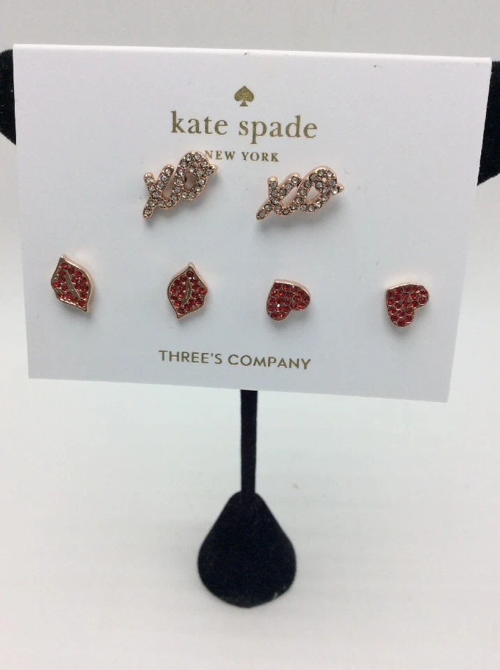 $68 Kate Spade Things qe love 3 pares aretes labios corazones xo Z48 Foto 3 de 4