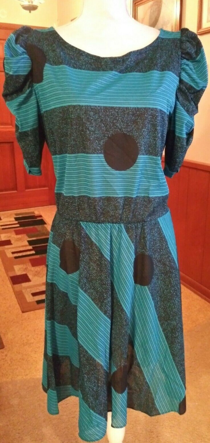 FILA Busto Kings Row taglia 16 turchese nero maniche corte a sbuffo NNT 38" L 21"