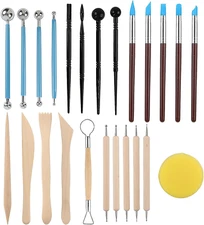 24 Pc Polymer Clay Tools Kit with Stylus and Rock Painting for Sculpting Pottery