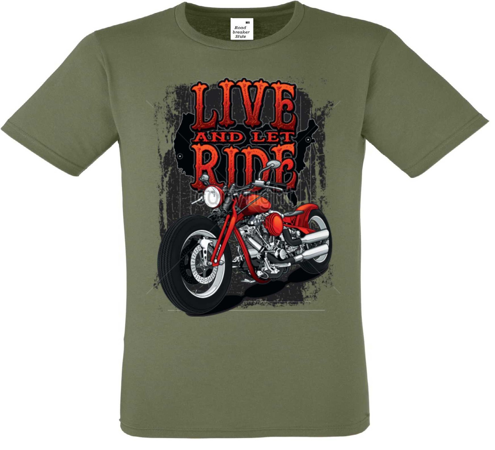 ALTRA T Shirt Oliva Chopper Biker Chopper & Motivo Moto Modello Live And Let