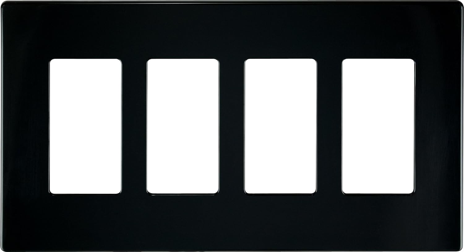 NEW Eaton Decorator Screwless Wallplate, 4-Gang, Black, Mid-