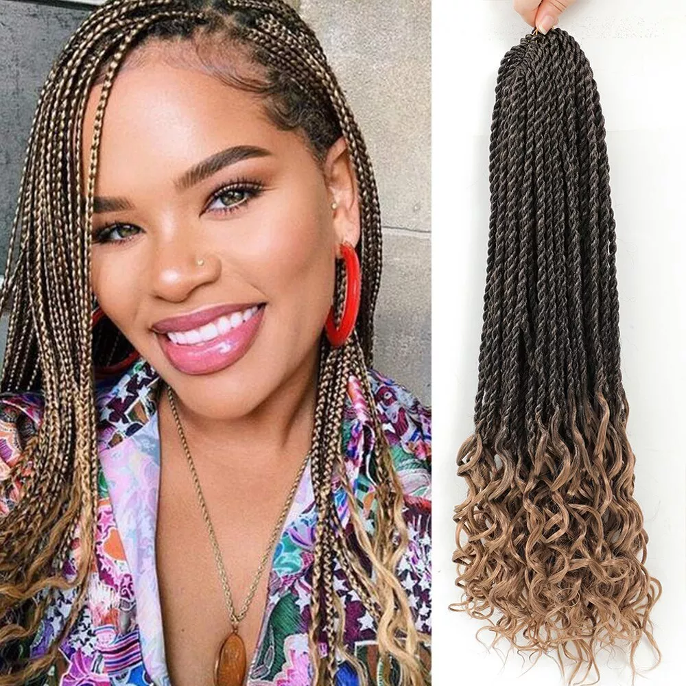 Senegalese Twist Crochet Hair Wave Box Braid With Curly End Synthetic  Extension