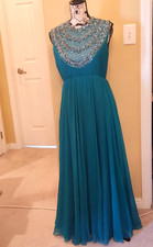SALE! Vintage Handmade Deep Teal Formal Dress with Gorgeous Beading💎Timeless