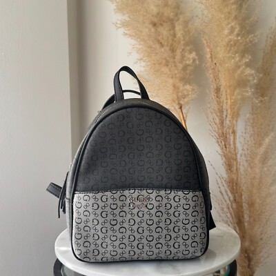 Guess Black Grey Signature Two-Tone Color Mini Backpack Purse