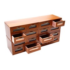 Retro Wooden Desktop Storage Box w/ 16 Small ...