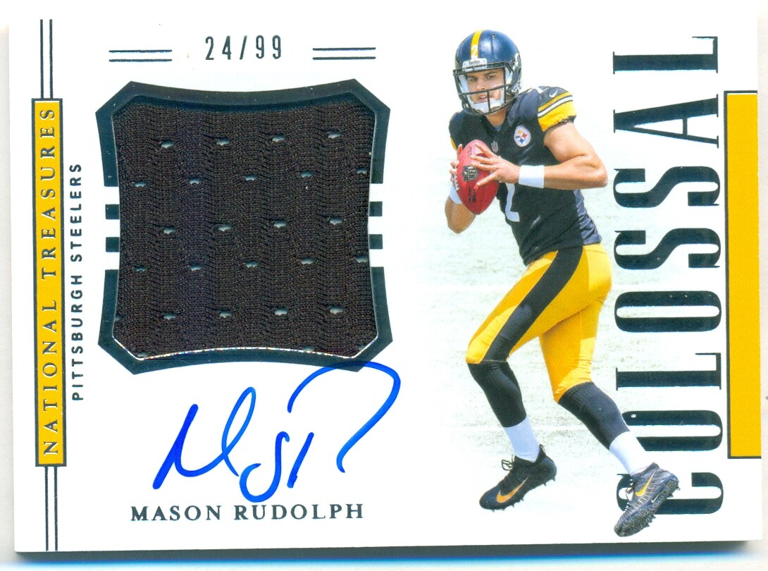 Mason Rudolph Football Cards 2018 National Treasures Rookie Colossal Signatures trading card — raw and PSA graded price guide