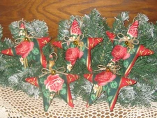 Christmas Rose Fabric 5 Stars Wreath Accents Bowl Fillers Handmade Ornaments