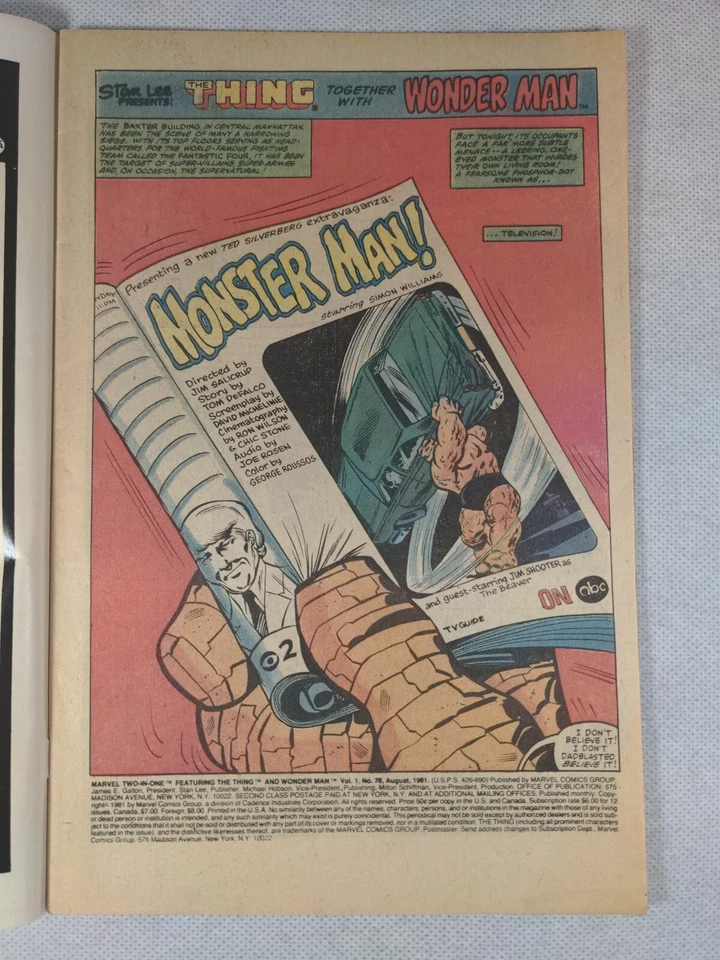 Marvel Comics Two-In-One The Thing And Wonder Man #78 August 1981 - Image 2 of 4