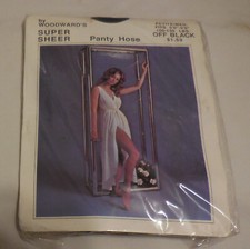 1 Woodward's Super Sheer Panty Hose Off Black size Petite Medium 5' - 5'6" VTG