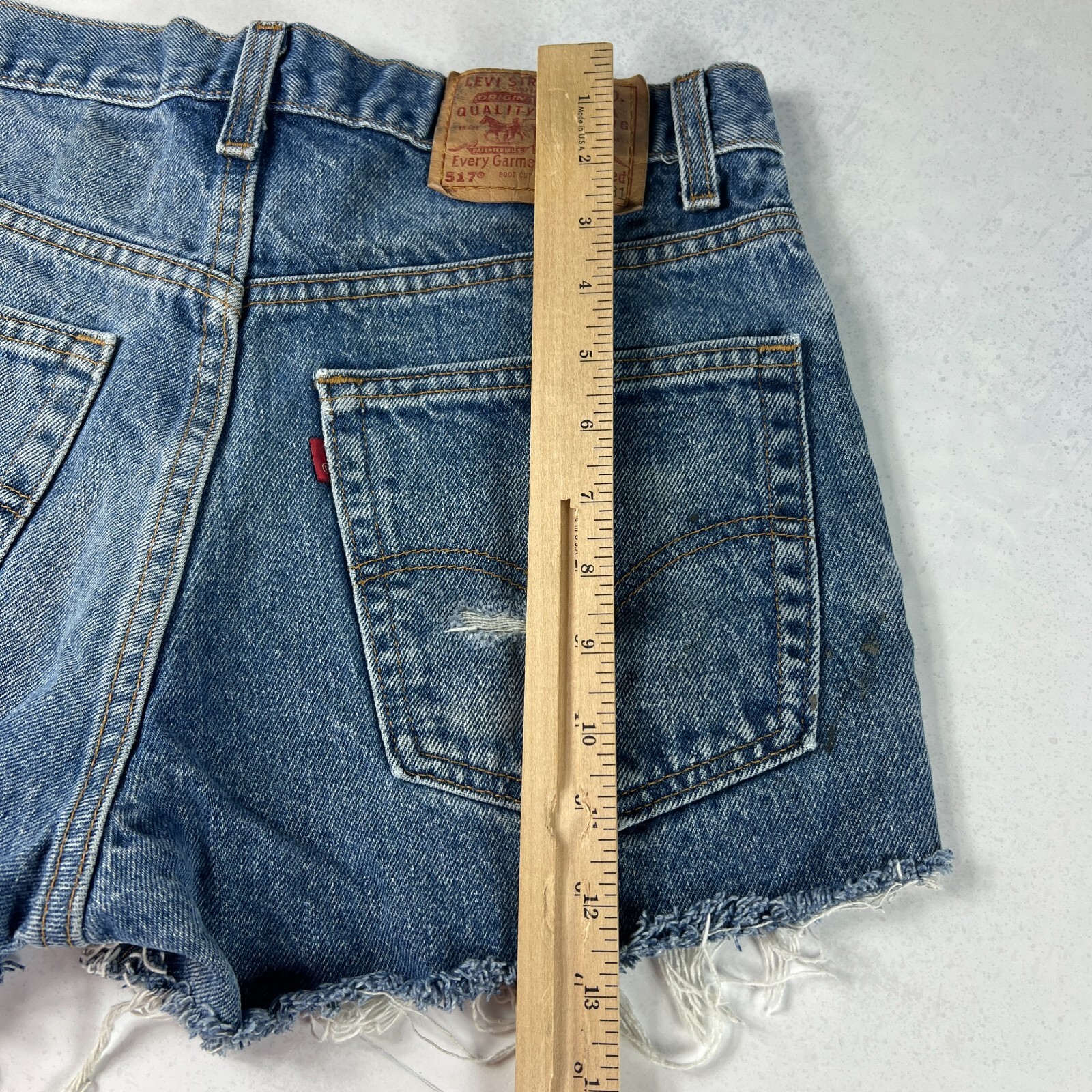 VTG 90s Levi's Jean Shorts Mens 30* 517 Blue Cut Off Thrashed Denim Jorts Tag 32