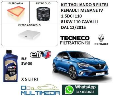 KIT TAGLIANDO ORIGINALE RENAULT MEGANE III SERIE 1.5 DCI 5 LT E OLIO - Foto 8