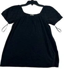 Style and Co Blouse Womens size Petite Petite PP Black Peasant Eyelet New
