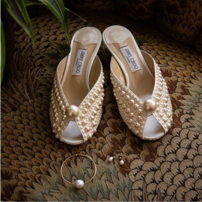 New JIMMY CHOO Samantha 35 White Satin Mules With All-Over New JIMMY CHOO Samantha 35 White Satin Mules With All-Over
