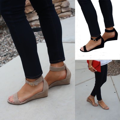 low wedge sandals with ankle strap