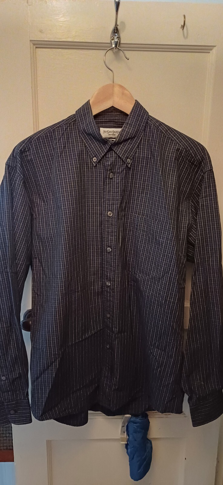 SAINT LAURENT Camicia da uomo blu navy a scacchi Yves Saint Lauren