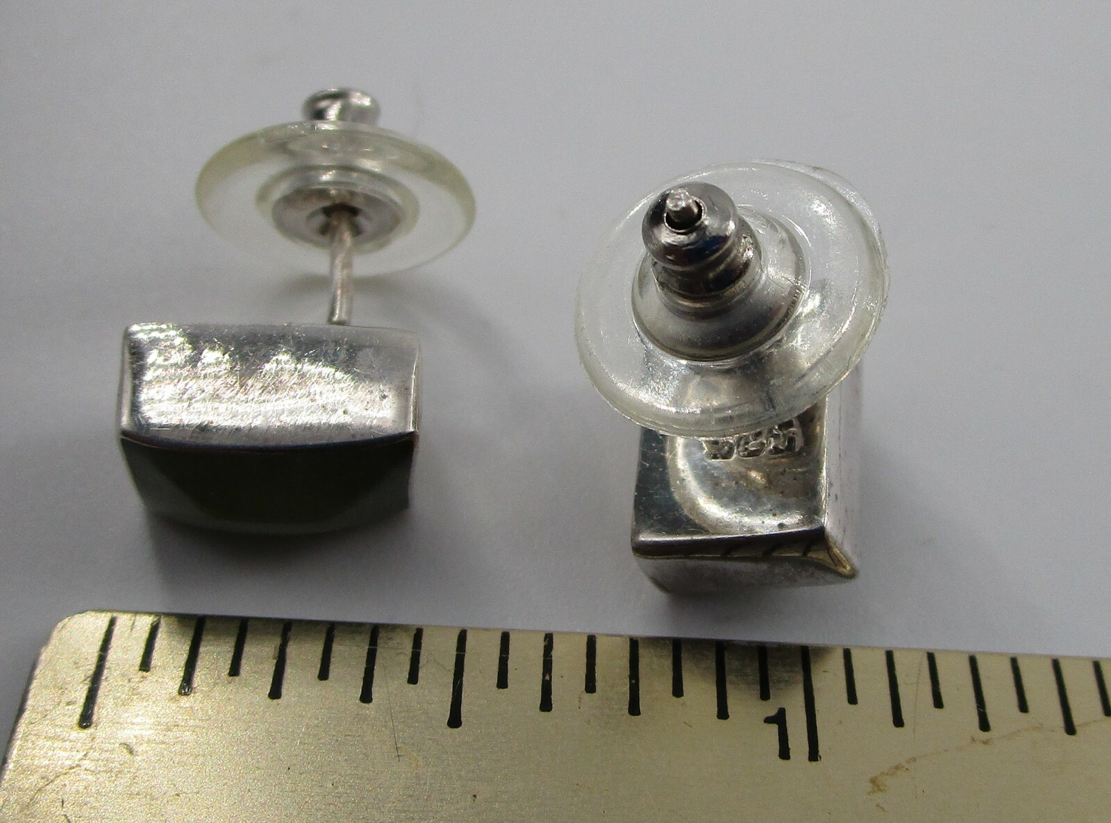 Sterling Silver Earrings Stud Rectangle Cabochon … - image 6