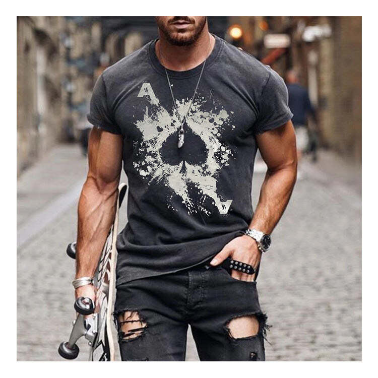Short Sleeved Shirt Men's A Of Spades Print Crew Neck T Shirt Men casual T-shirt