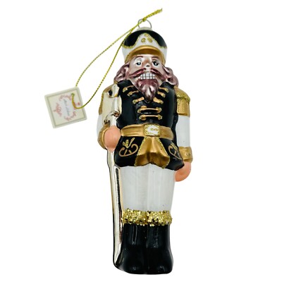 Mark Roberts Nutcracker Glass Christmas Ornament Black White Gold Checkered NEW