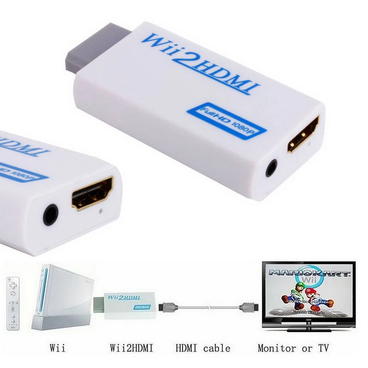 Wii to HDMI Wii 2 HDMI Full HD Portable Converter Adapter 3.5mm Audio Out 