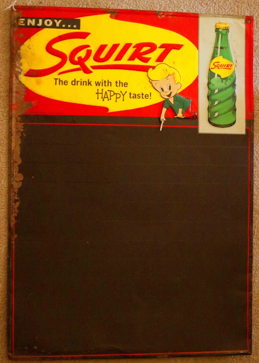 Vintage Rare 1959 Squirt Soft Drink Tin Chalkboard Menu Board Sign