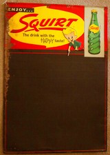 Vintage 1950s Squirt Soda Tin Chalkboard Menu Board Sign Lil’ Squirt Bottle