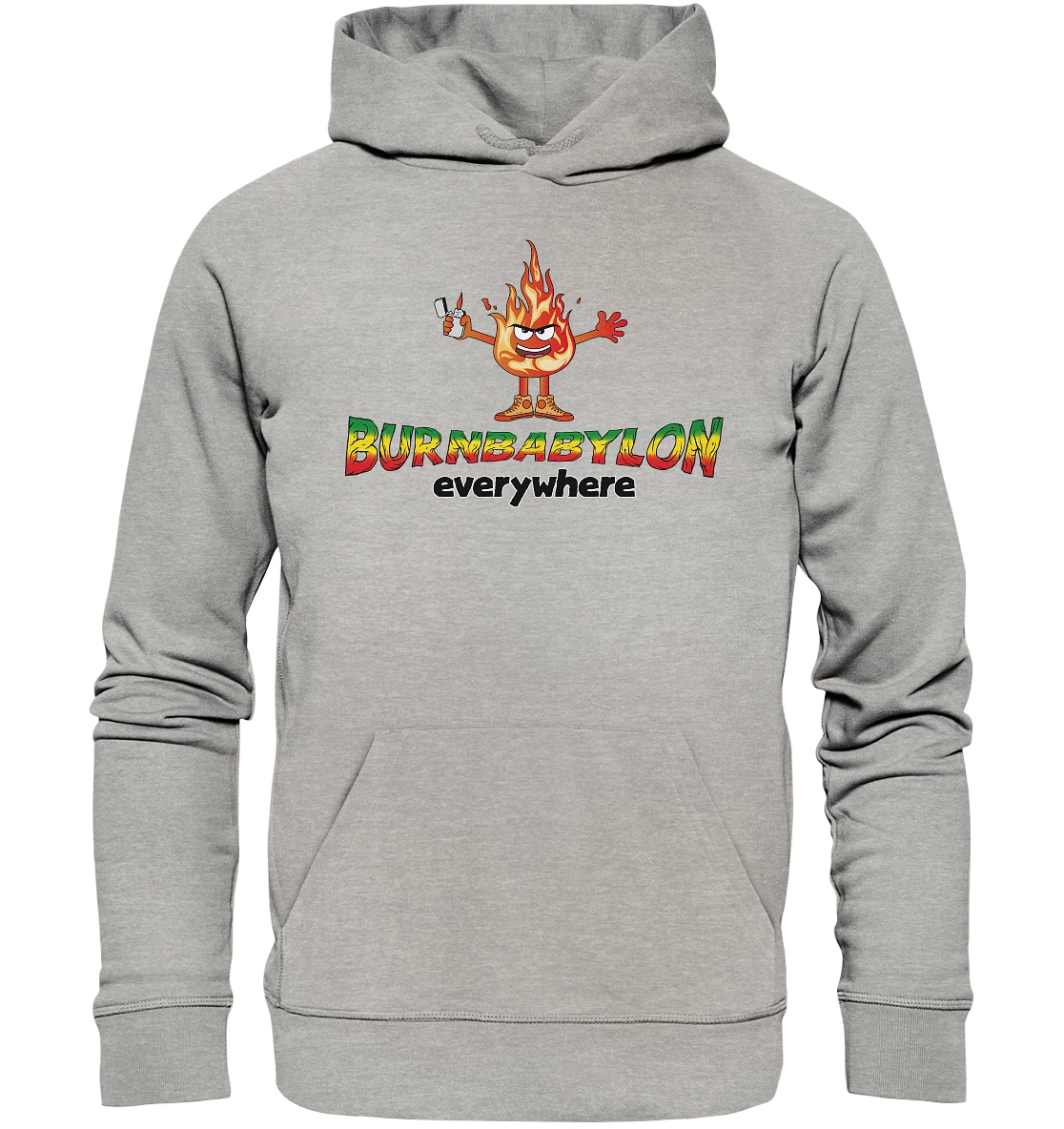 SACAI Burn Babylon Reggae Rastafari Fuoco Giamaica Felpa con Cappuccio 100% Cotone Biologico