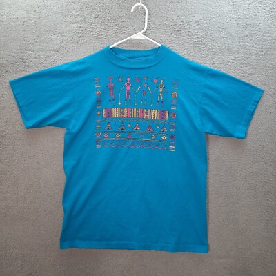 Vintage Aztec Shirt Adult Large Blue Single Stitch Native American Nature 1990s