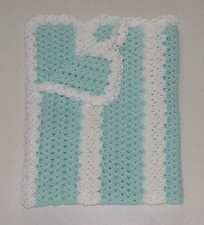 New Handmade Green and White Crochet Baby Blanket Afghan