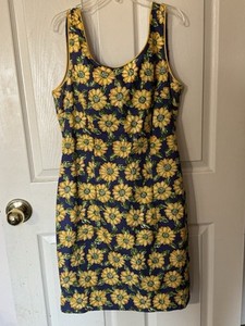navy blue dress for baby girl Buffy's Choice Dresses | Vintage Buffy's Choice 80 90s Sunflower Polyester Button Short Mini Dress | Color: Blue/Yellow | Size: M main image 1