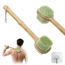 Silicone Back Scrubber Shower Long Handle Dual Sided Bath Body Brush Green Tool
