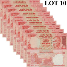 India 20 Rupees 2008 P 96f UNC 1/10 Bundle Lot 10 pcs NR No Reserve