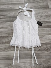 Frederick's of Hollywood White Halter Corset with Garter Straps, Size 34/S