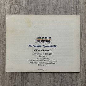 Adventures of Lolo 2 Nintendo NES (Authentic Manual Only)