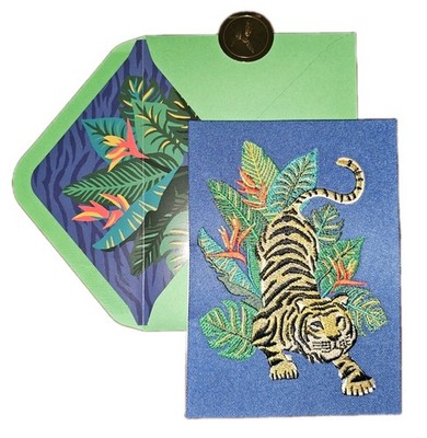 Papyrus Card Embroidered Jungle Tiger   Blank Inside Multipurpose 