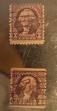 (2) PAIR of Rare 1932 US 3 Cent George Washington Stamp Purple Violet Framed 
