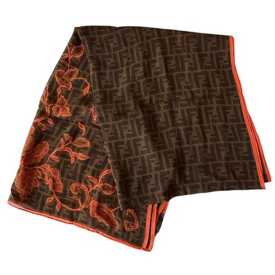 Fendi FF monogram and lace silk scarf authentic with COA