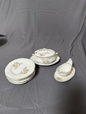 TitleVintage Mini Porcelain Serving Set 6 Plates Platter Gravy Boat Casserole