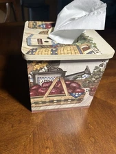 Primitive Americana Wooden Tissue Box Cover Holder  Basket Design Country Folk