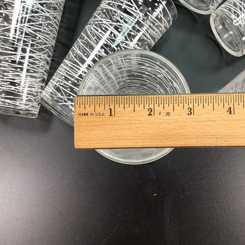 Set of 10 Narrow Coolers 14Oz MCM Clear Glasses White Dots Spaghetti Lines VIDEO - Picture 7 of 17