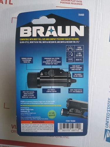 NEW BRAUN (70460) Tactical Rail Mount LED Light 1000-Lumens - Picture 3 of 3