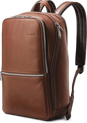 #ad NEW Samsonite Leather Slim Backpack Cognac $91.00