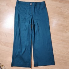 J. Jill Stretch Linen Wide Leg Pants Blue Green Size Medium
