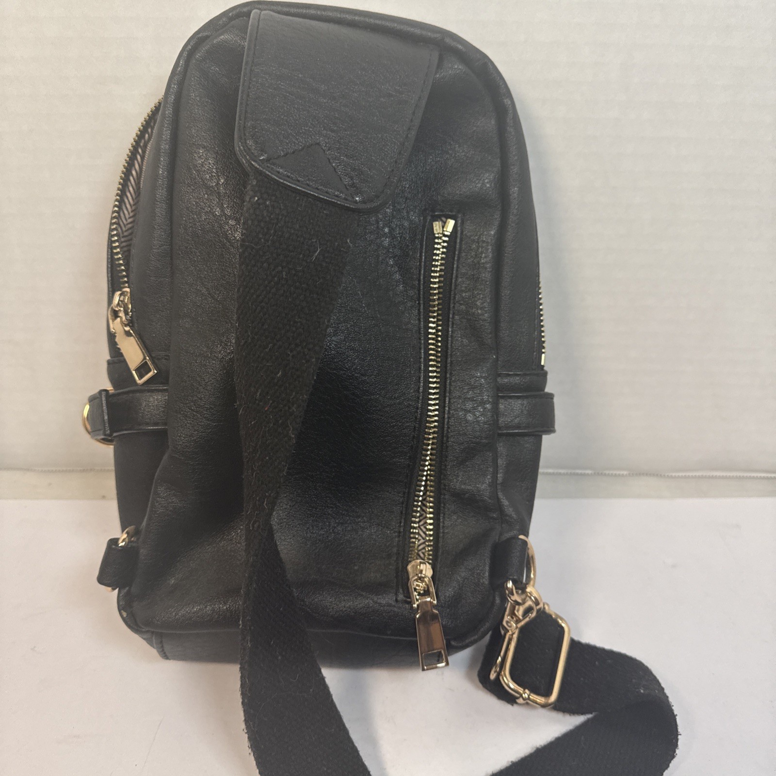 ￼ Black, Leather Sling, Backpack Adjustable Strap… - image 5