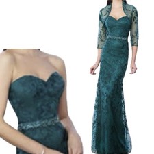 Cameron Blake Mermaid Green Teal Gown Dress 8  Cover Up Maxi Gala Strapless $550