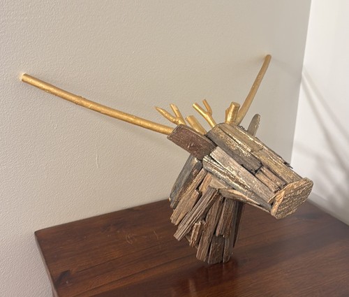THRESHOLD Driftwood Deer Gold Reindeer Head Wall Mount Decor Rustic Lodge - Picture 10 of 12