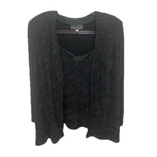 2 Piece Alex Evenings Womens 20W Black Sparkle Open Front Jacket Tank Top Party