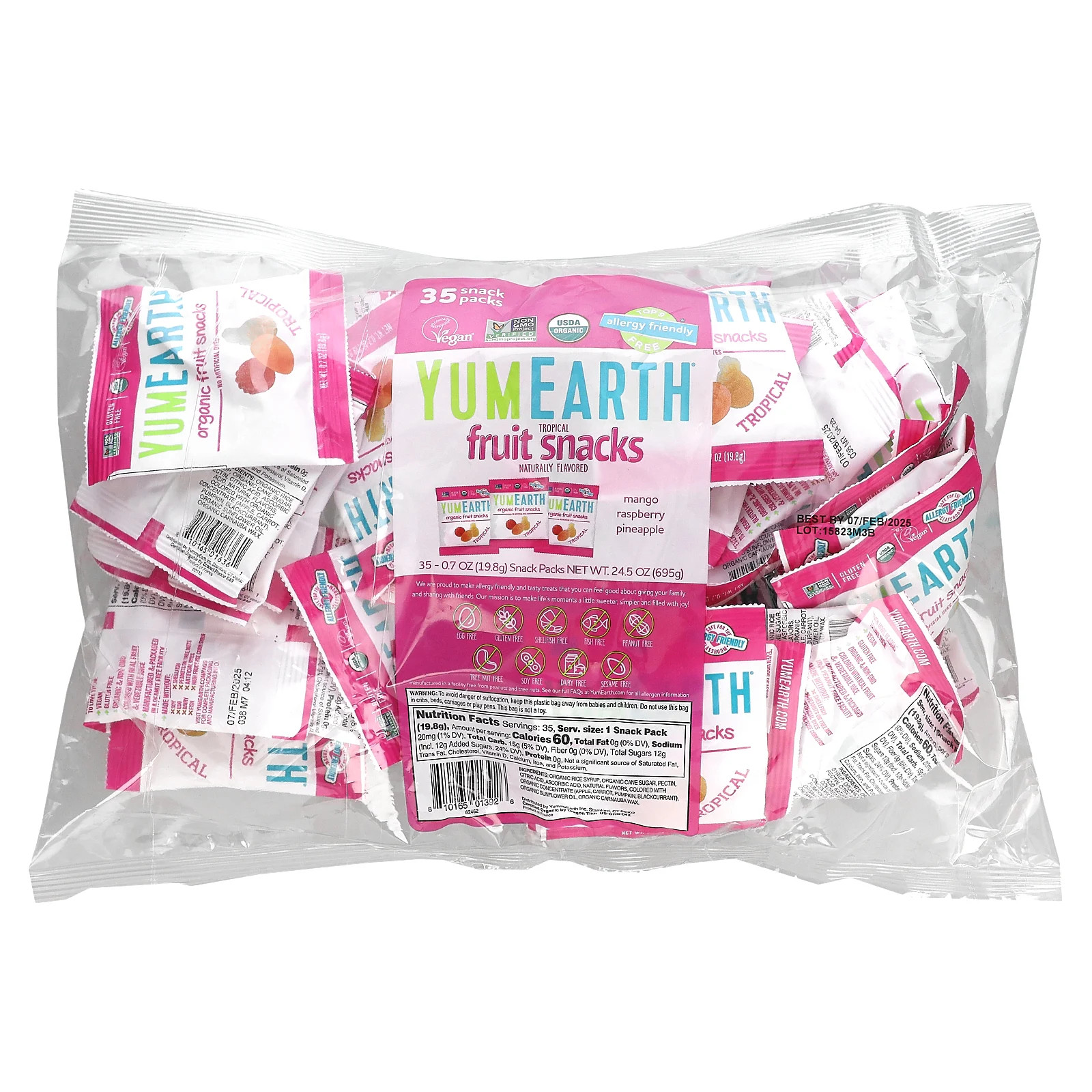 Органические фруктовые закуски, Тропические, 35 упаковок, по 0,7 унции (19,8 г) каждая