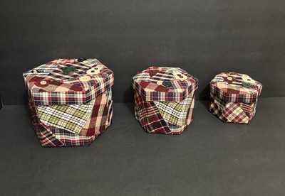 Vintage Patchwork Quilt Nesting Box Set Christmas Tree & Snowman, 3 pieces