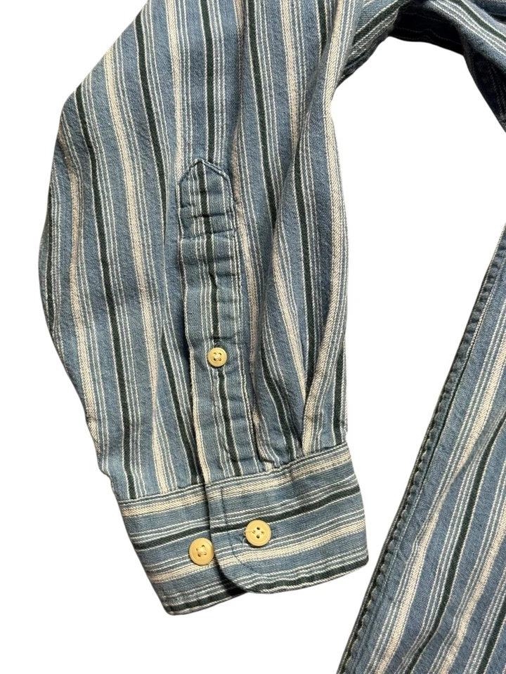 Camisa masculina John Ashford XL listrada azul botão frontal manga longa algodão casual - Imagem 4 de 4