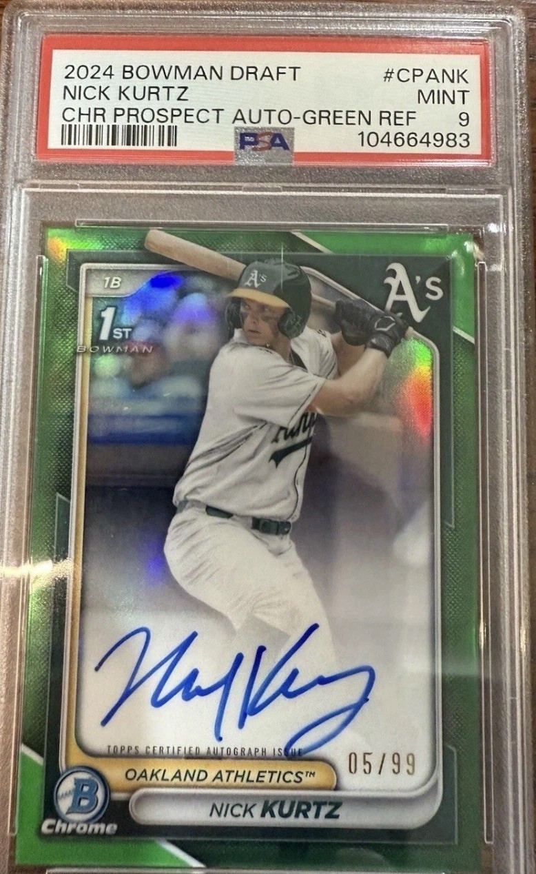 2024 Bowman Draft #CPA-NK Nick Kurtz TRUE refractor Green 1st Chrome Auto /99